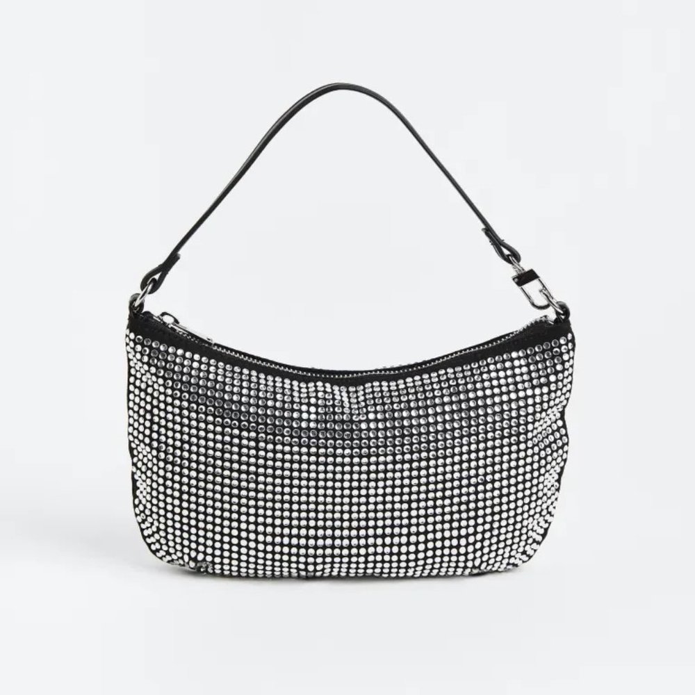NWT Silver Rhinestone-Embellished Bag